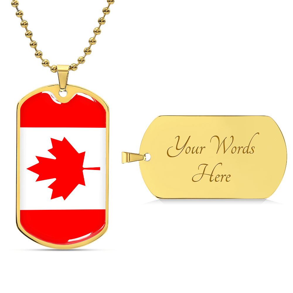 Canada Flag Necklace Stainless Steel or 18k Gold Dog Tag