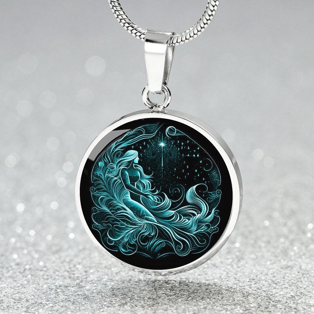 Aquarius Zodiac Jewelry Pendant Necklace in Liquid Glass - Can be Personalized with Engraving - Horiscope Birthdates January 20 - February 18