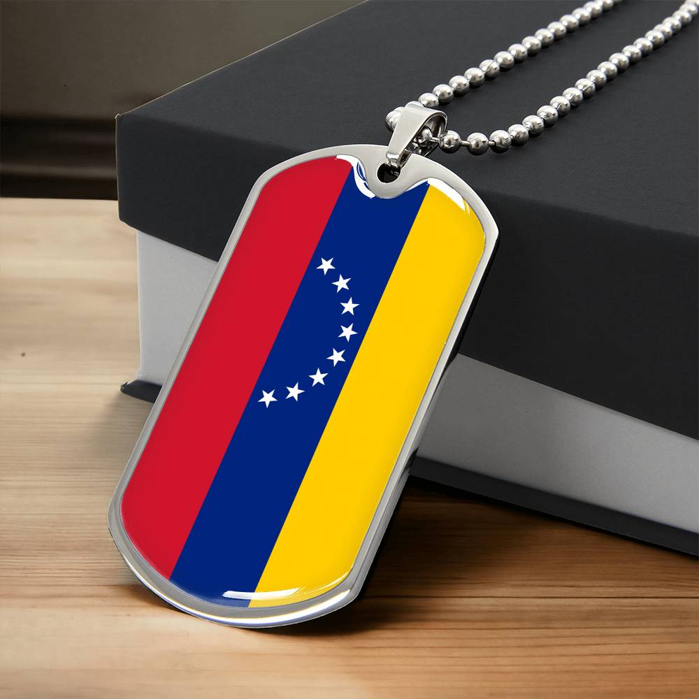 Personalized Venezuela Flag Pendant Necklace Stainless Steel or 18k Gold with Optional Engraving