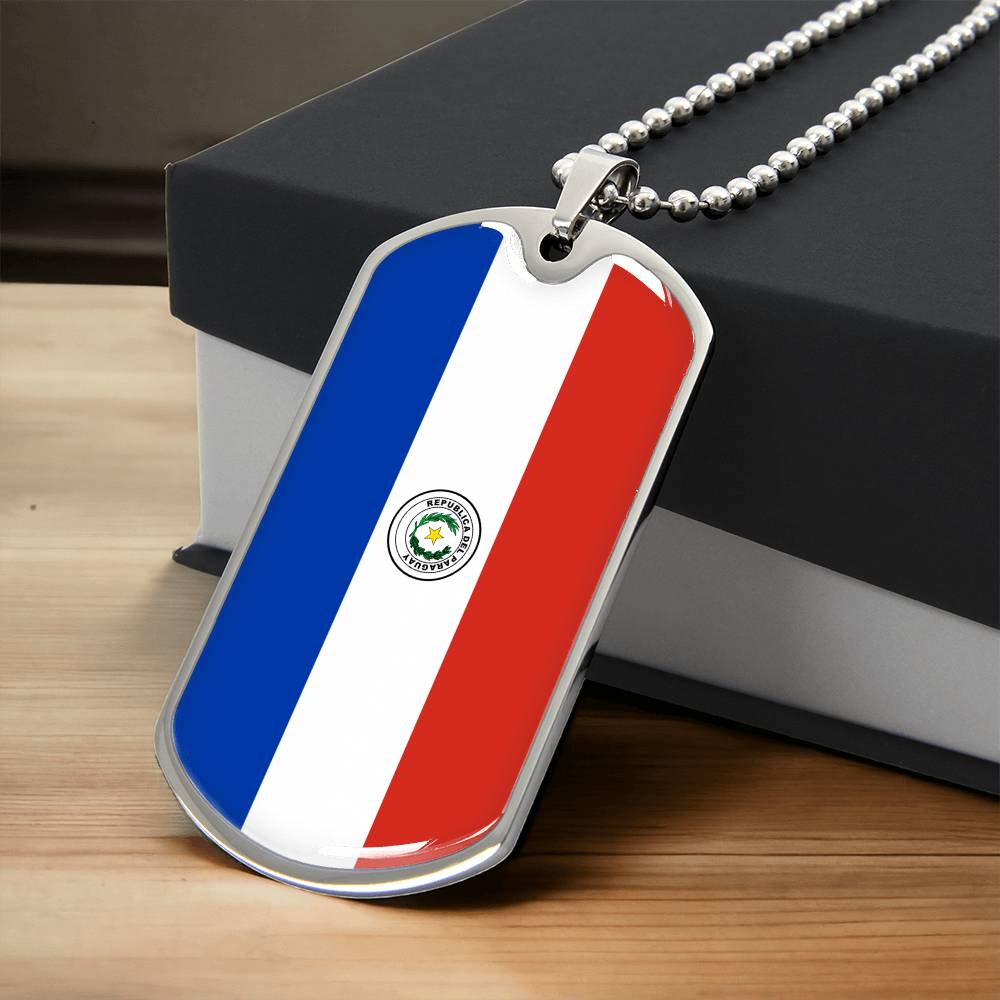 Paraguay Flag Necklace Stainless Steel or 18k Gold Dog Tag
