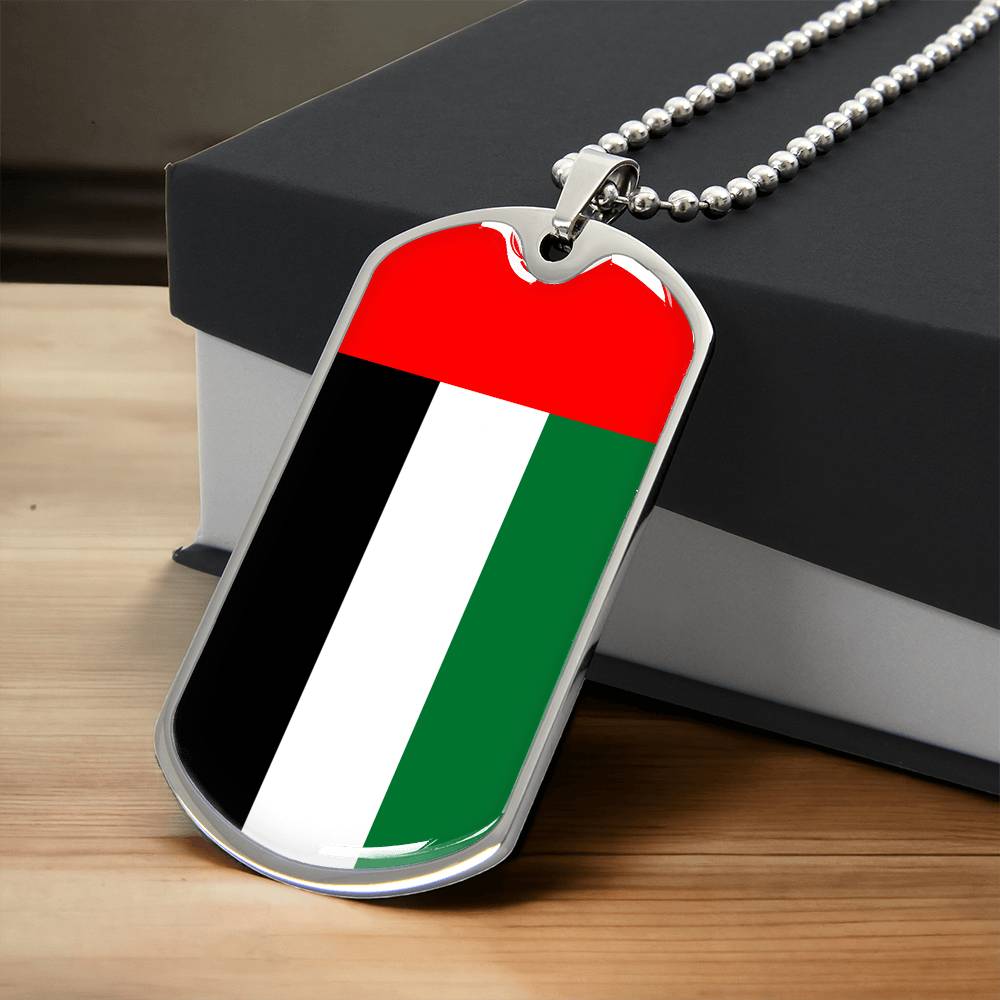 Personalized United Arab Emirates Flag Pendant Necklace Stainless Steel or 18k Gold with Optional Engraving