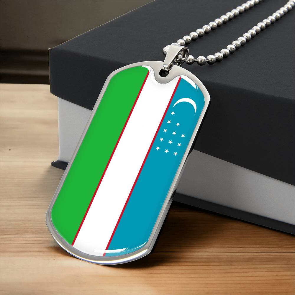 Personalized Uzbekistan Flag Pendant Necklace Stainless Steel or 18k Gold with Optional Engraving