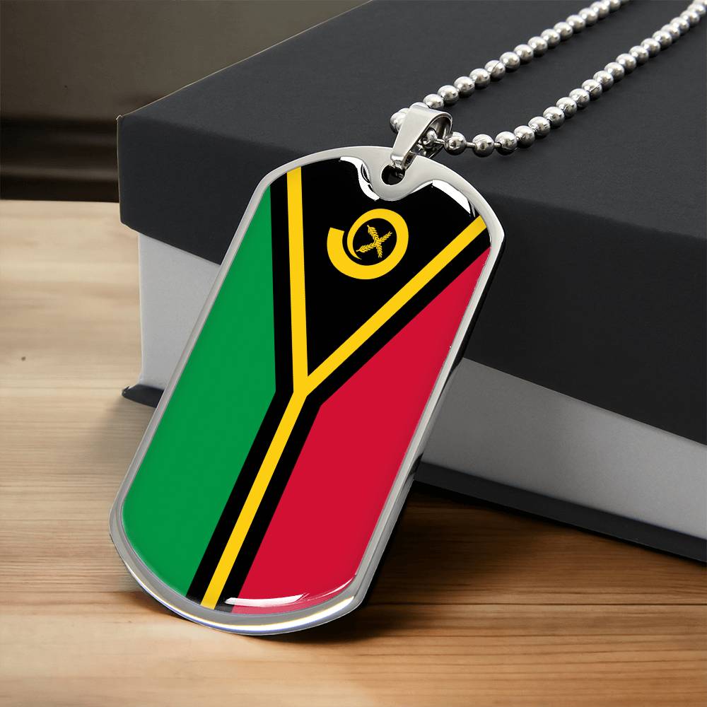 Personalized Vanuatu Flag Pendant Necklace Stainless Steel or 18k Gold with Optional Engraving