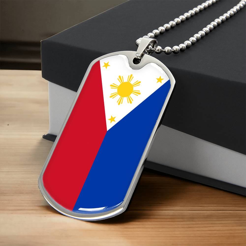 Philippines Flag Necklace Stainless Steel or 18k Gold Dog Tag