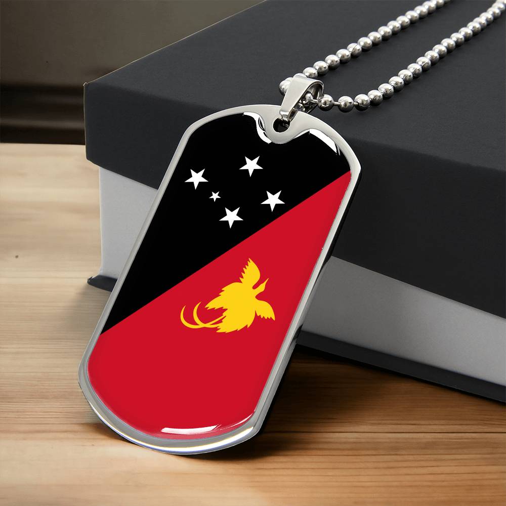 Papua New Guinea Flag Necklace Stainless Steel or 18k Gold Dog Tag