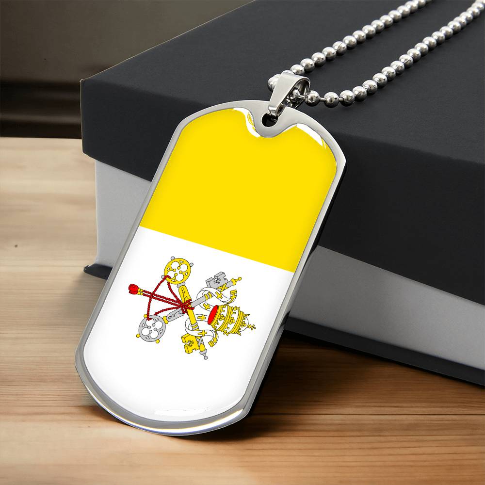 Personalized Vatican Flag Pendant Necklace Stainless Steel or 18k Gold with Optional Engraving