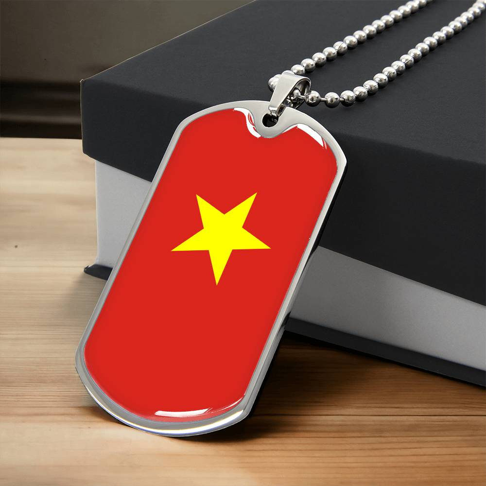 Personalized Vietnam Flag Pendant Necklace Stainless Steel or 18k Gold with Optional Engraving