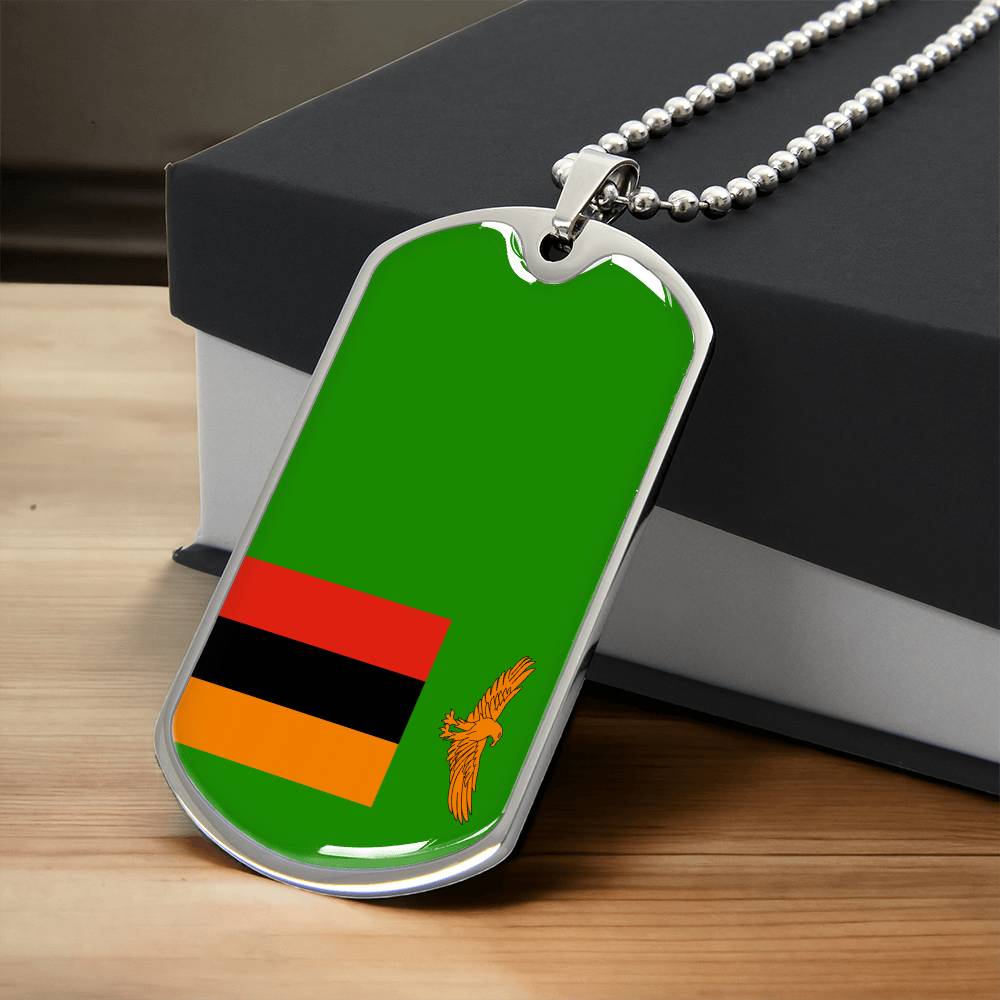 Personalized Zambia Flag Pendant Necklace Stainless Steel or 18k Gold with Optional Engraving