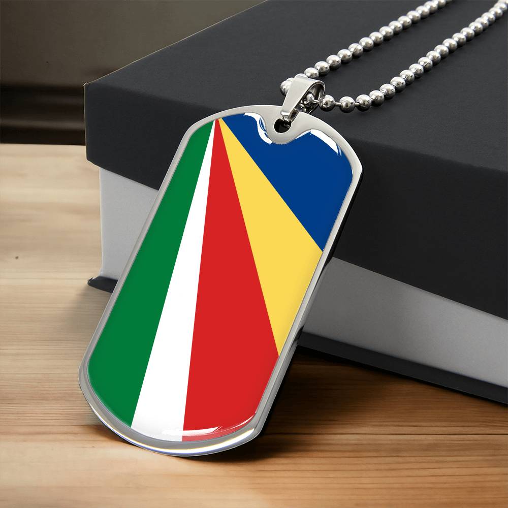 Personalized Seychelles Flag Pendant Necklace Stainless Steel or 18k Gold with Optional Engraving