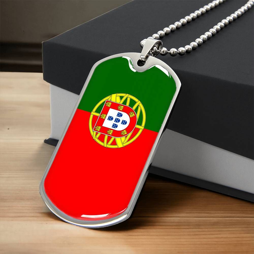 Personalized Portugal Flag Pendant Necklace Stainless Steel or 18k Gold with Optional Engraving