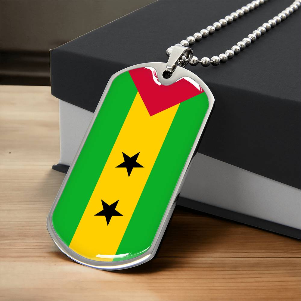 Sao Tome and Principe Flag Necklace Stainless Steel or 18k Gold Dog Tag