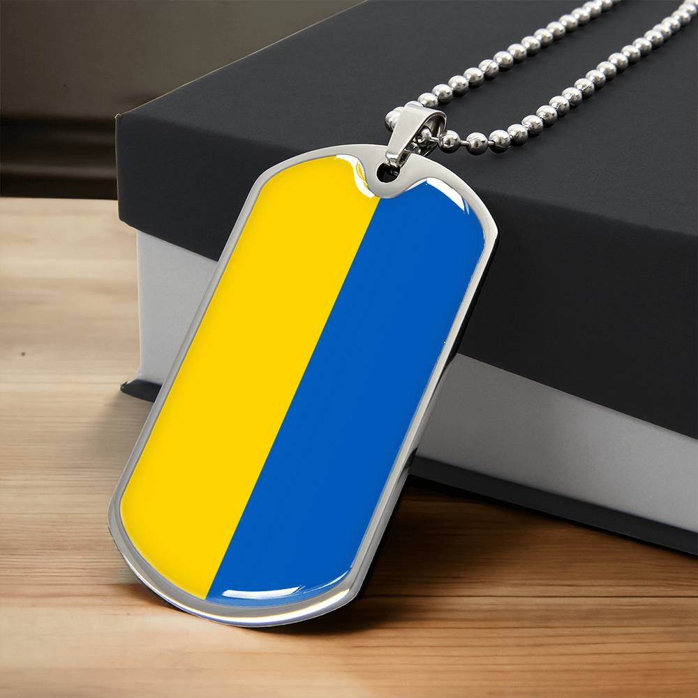 Personalized Ukraine Flag Pendant Necklace Stainless Steel or 18k Gold with Optional Engraving