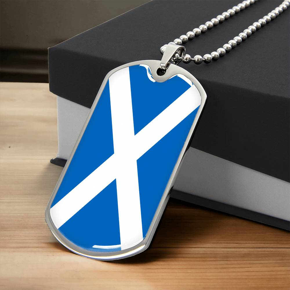 Personalized Scotland Flag Pendant Necklace Stainless Steel or 18k Gold with Optional Engraving