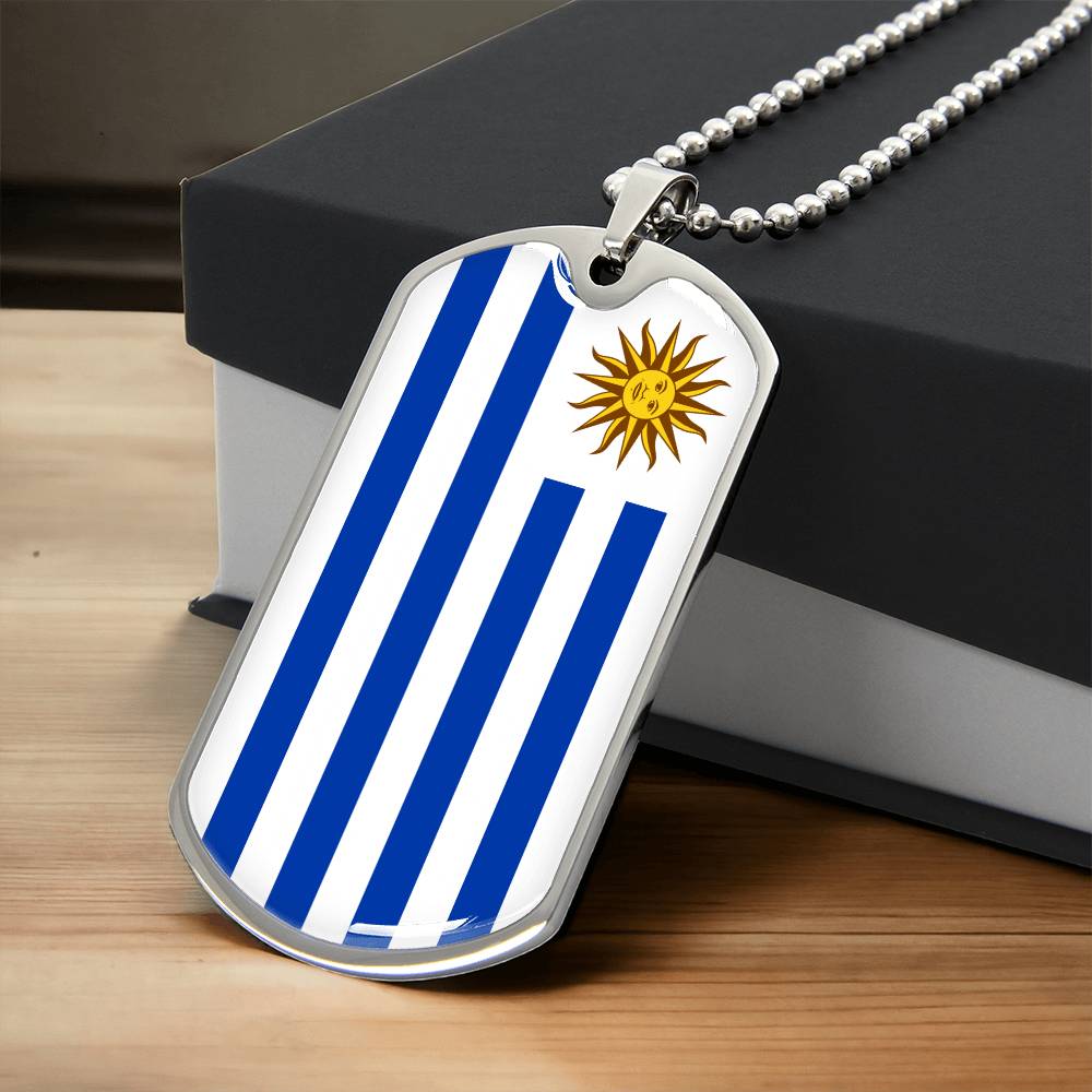 Personalized Uruguay Flag Pendant Necklace Stainless Steel or 18k Gold with Optional Engraving
