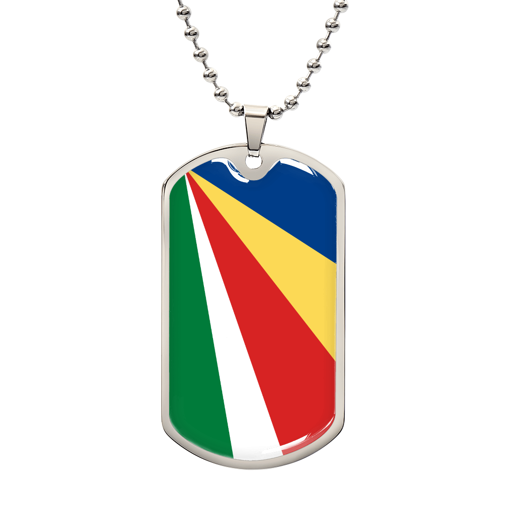 Personalized Seychelles Flag Pendant Necklace Stainless Steel or 18k Gold with Optional Engraving
