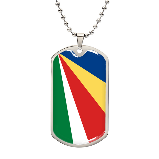 Personalized Seychelles Flag Pendant Necklace Stainless Steel or 18k Gold with Optional Engraving