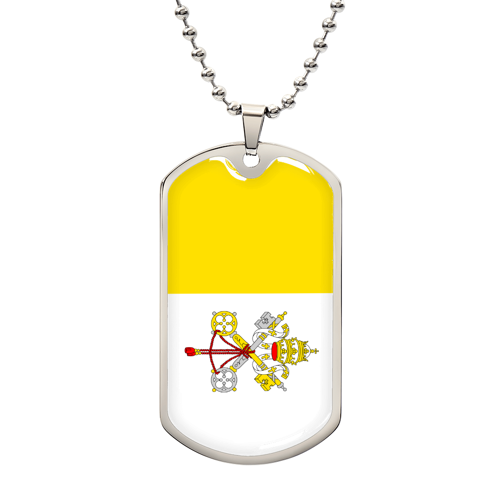 Personalized Vatican Flag Pendant Necklace Stainless Steel or 18k Gold with Optional Engraving