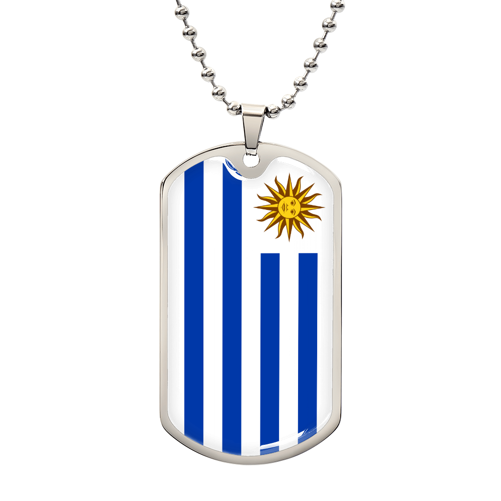Personalized Uruguay Flag Pendant Necklace Stainless Steel or 18k Gold with Optional Engraving