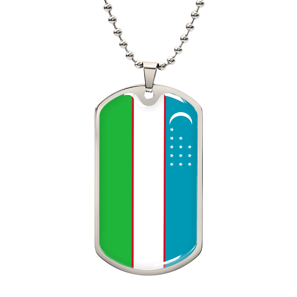 Personalized Uzbekistan Flag Pendant Necklace Stainless Steel or 18k Gold with Optional Engraving