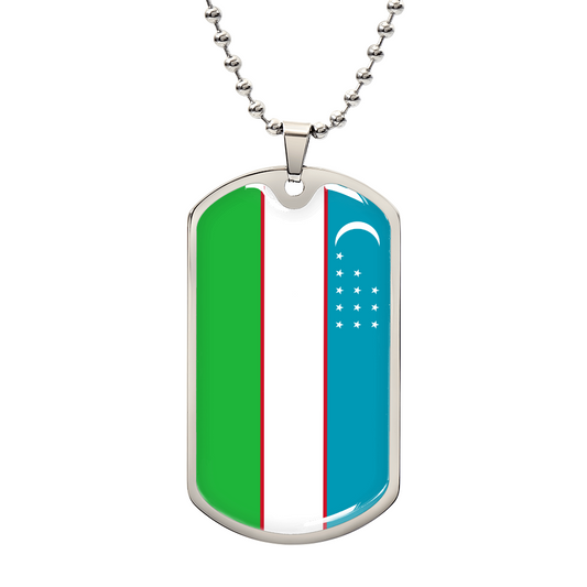 Personalized Uzbekistan Flag Pendant Necklace Stainless Steel or 18k Gold with Optional Engraving