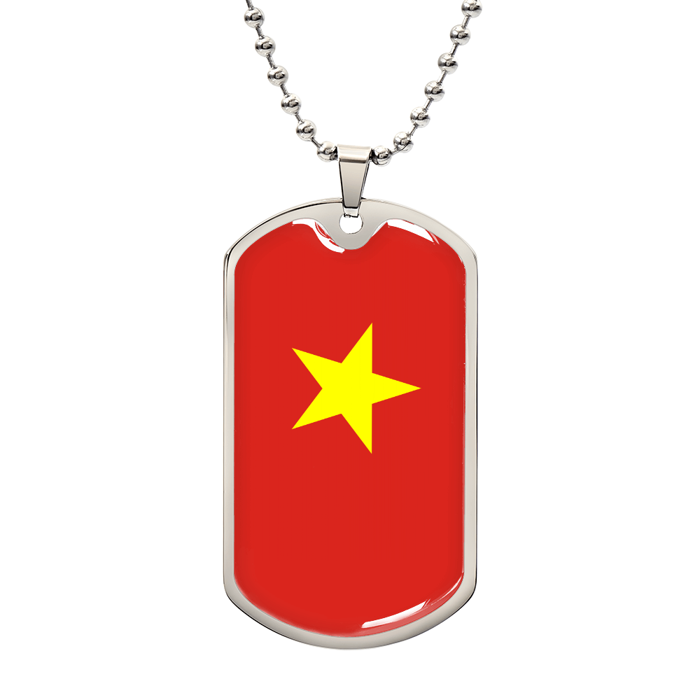 Personalized Vietnam Flag Pendant Necklace Stainless Steel or 18k Gold with Optional Engraving