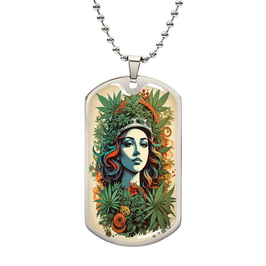 Nature's Elegance: Canna Girl Necklace - Retro 70's Style Art Dog Tag Necklace