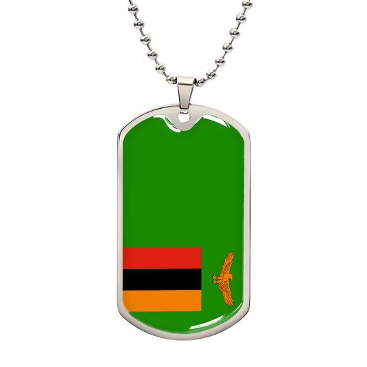 Personalized Zambia Flag Pendant Necklace Stainless Steel or 18k Gold with Optional Engraving