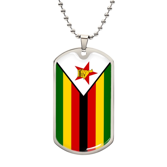 Personalized Zimbabwe Flag Pendant Necklace Stainless Steel or 18k Gold with Optional Engraving