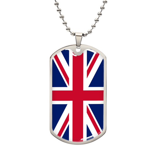 United Kingdom Dog Tag Flag Necklace Stainless Steel or 18k Gold