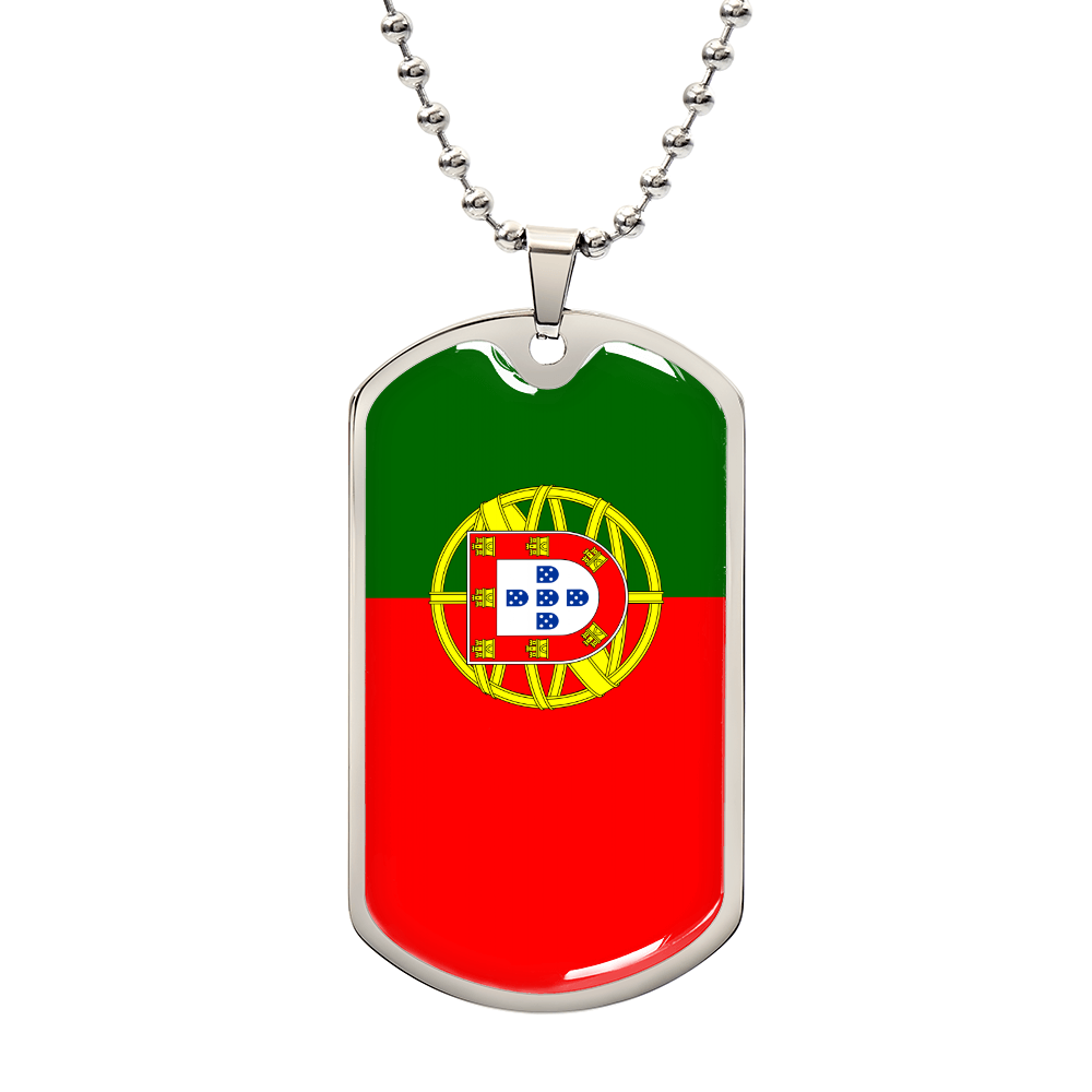 Personalized Portugal Flag Pendant Necklace Stainless Steel or 18k Gold with Optional Engraving