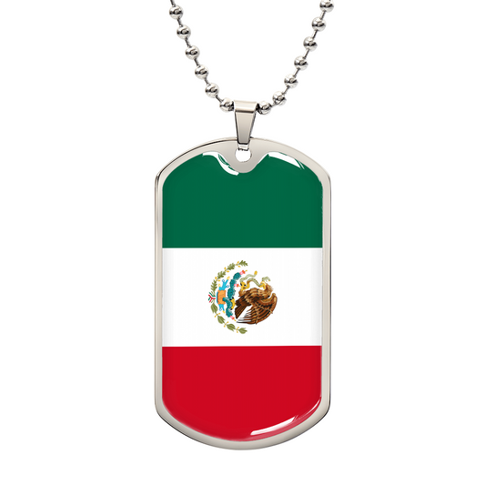 Mexico Flag Necklace Stainless Steel or 18k Gold Dog Tag