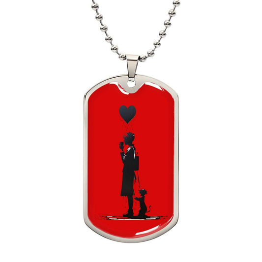 "Coffee, Heart, and Intrigue: Banksy-Inspired Pendant Necklace" RED