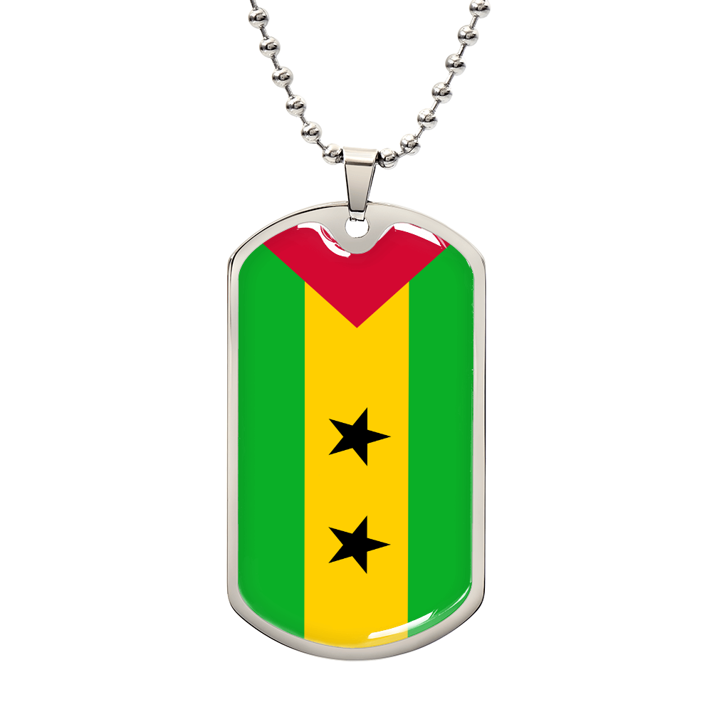 Sao Tome and Principe Flag Necklace Stainless Steel or 18k Gold Dog Tag
