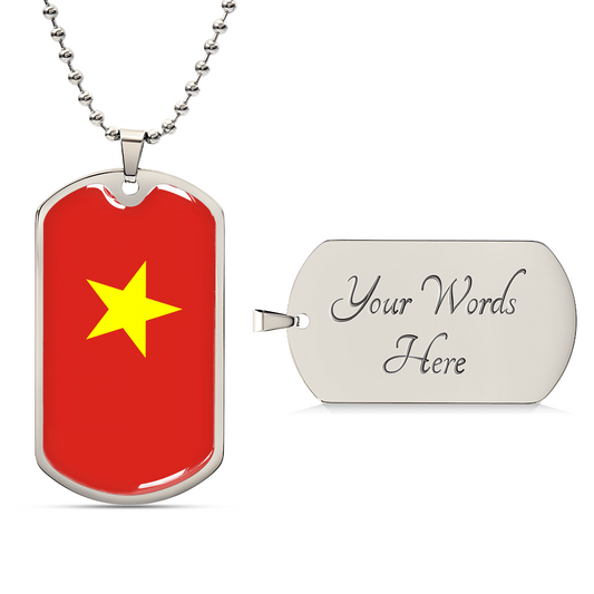 Personalized Vietnam Flag Pendant Necklace Stainless Steel or 18k Gold with Optional Engraving