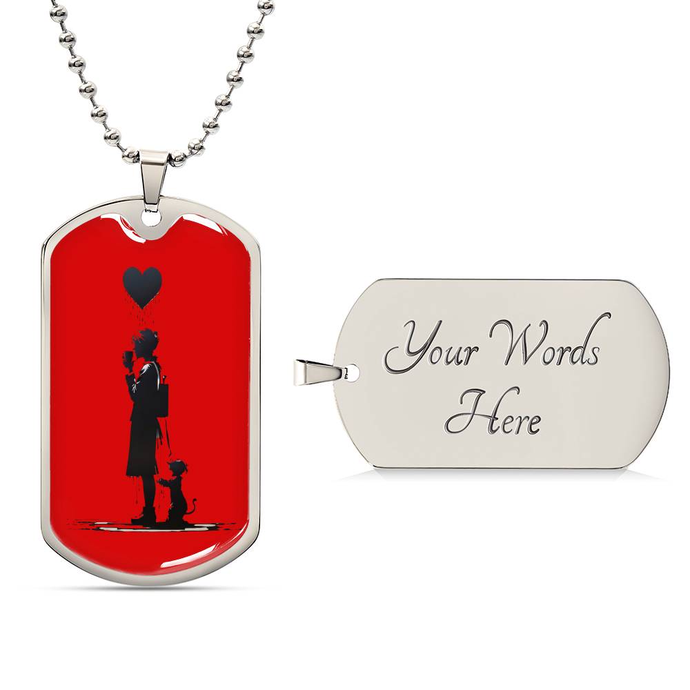 "Coffee, Heart, and Intrigue: Banksy-Inspired Pendant Necklace" RED