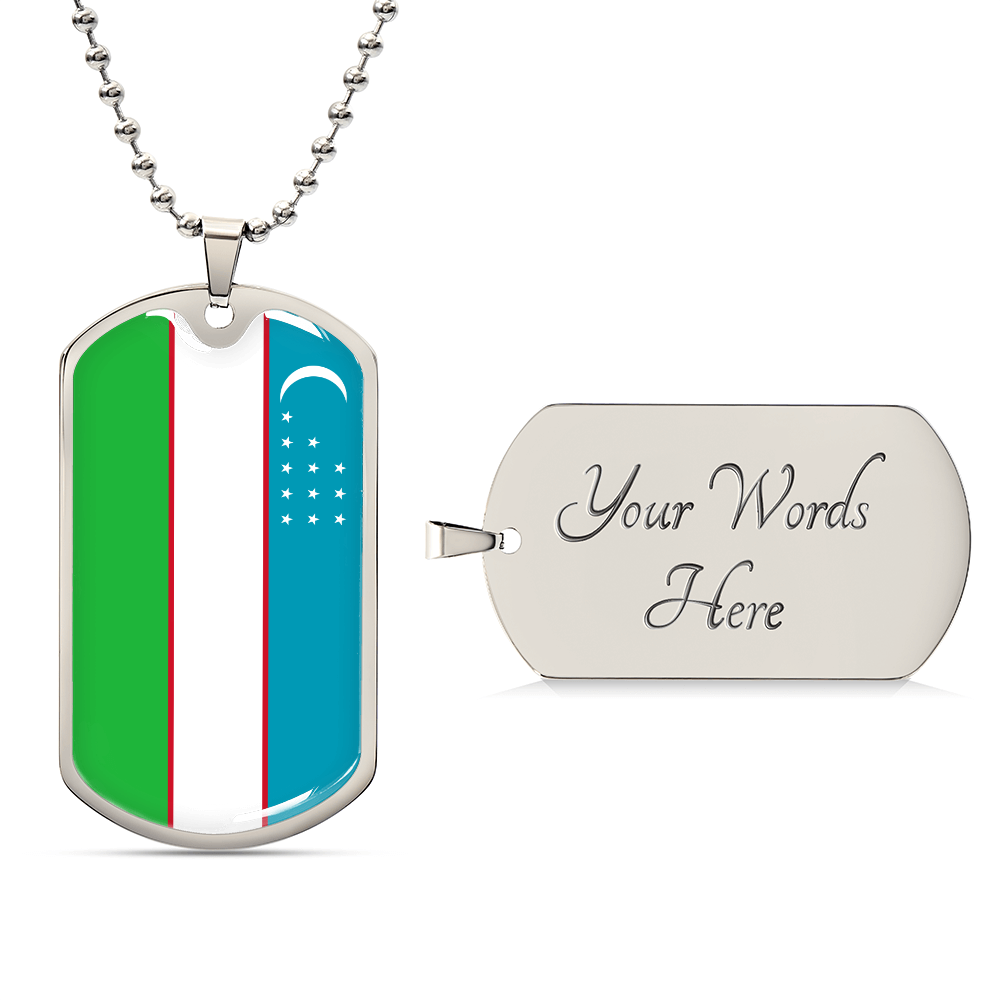 Personalized Uzbekistan Flag Pendant Necklace Stainless Steel or 18k Gold with Optional Engraving