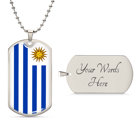 Personalized Uruguay Flag Pendant Necklace Stainless Steel or 18k Gold with Optional Engraving
