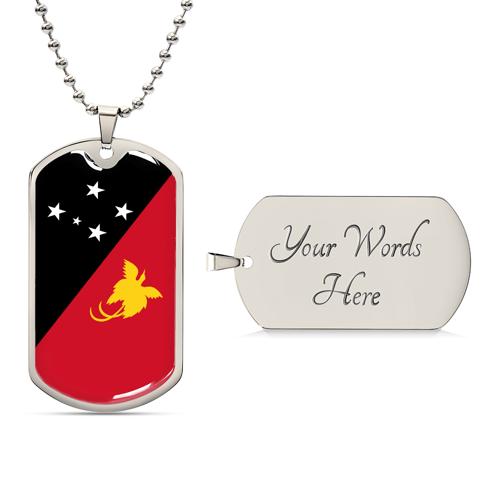 Papua New Guinea Flag Necklace Stainless Steel or 18k Gold Dog Tag