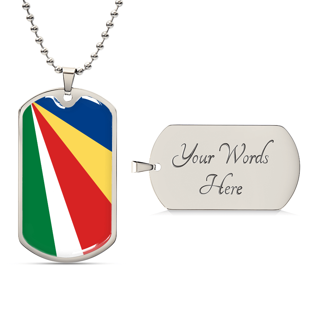 Personalized Seychelles Flag Pendant Necklace Stainless Steel or 18k Gold with Optional Engraving