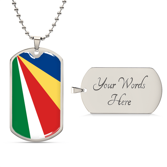Personalized Seychelles Flag Pendant Necklace Stainless Steel or 18k Gold with Optional Engraving