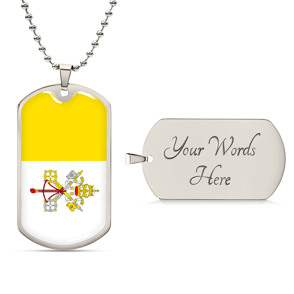 Personalized Vatican Flag Pendant Necklace Stainless Steel or 18k Gold with Optional Engraving