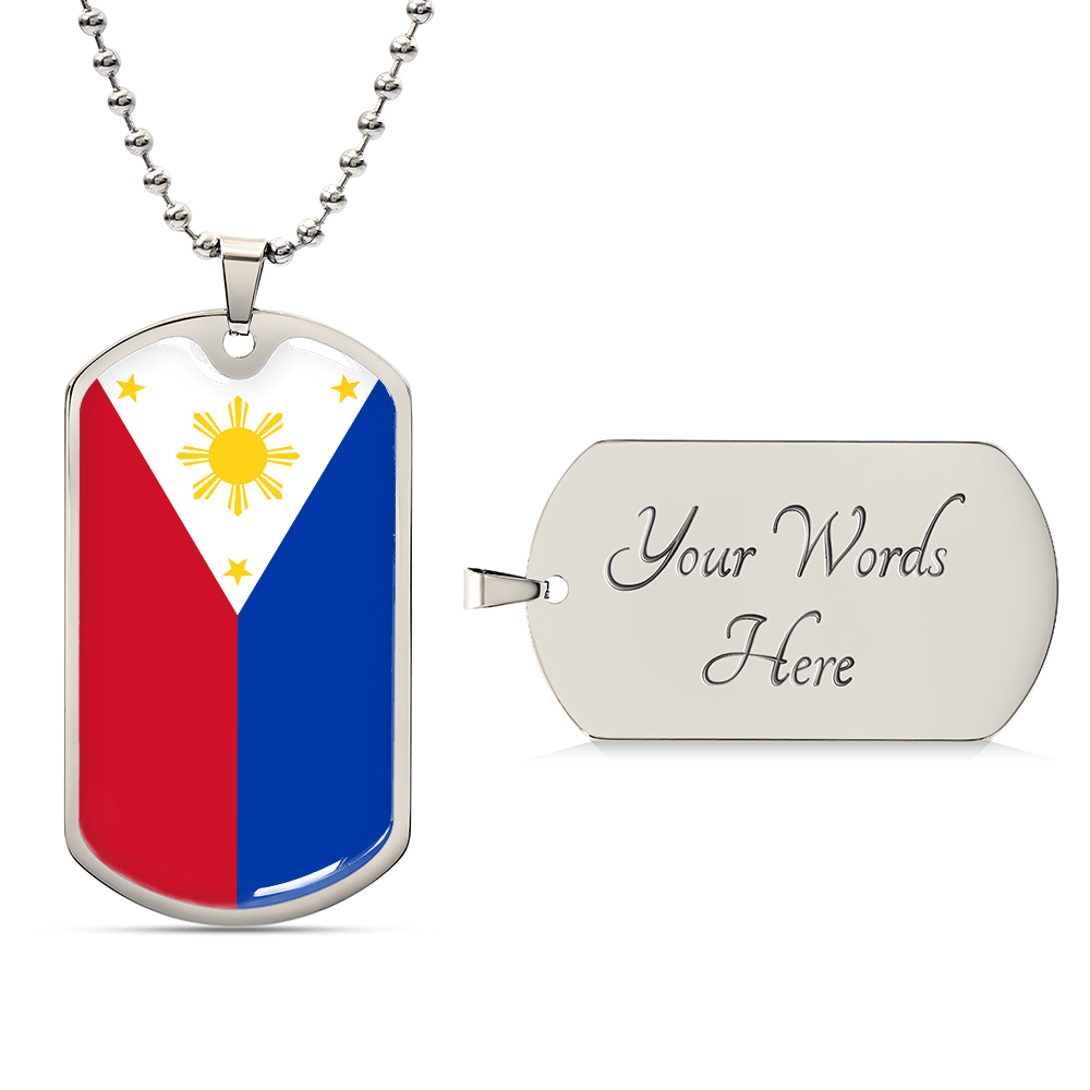 Philippines Flag Necklace Stainless Steel or 18k Gold Dog Tag