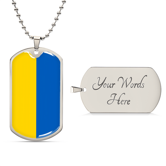 Personalized Ukraine Flag Pendant Necklace Stainless Steel or 18k Gold with Optional Engraving