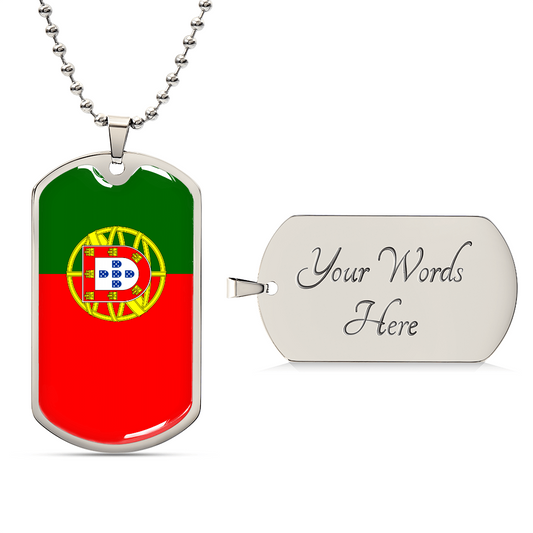 Personalized Portugal Flag Pendant Necklace Stainless Steel or 18k Gold with Optional Engraving