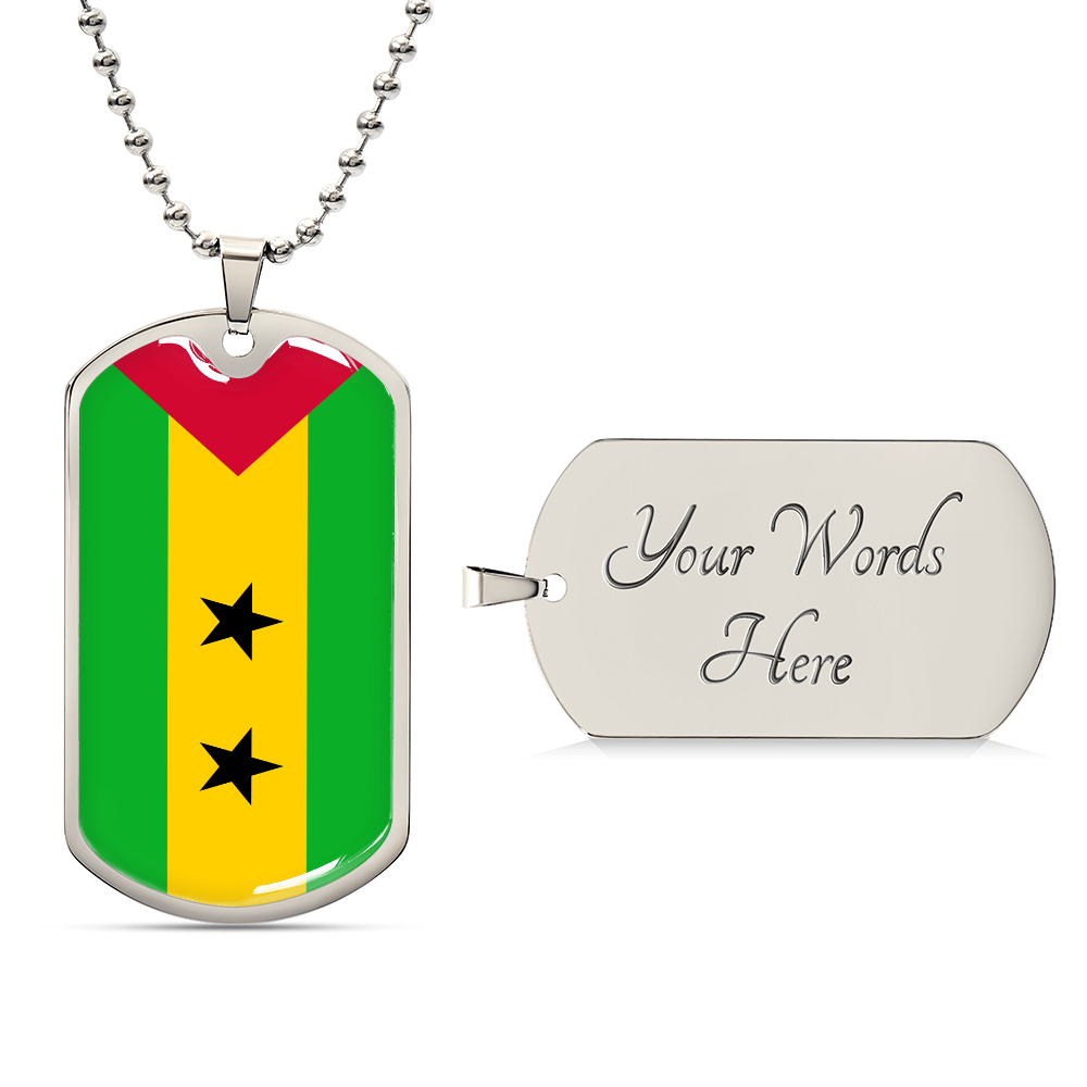 Sao Tome and Principe Flag Necklace Stainless Steel or 18k Gold Dog Tag