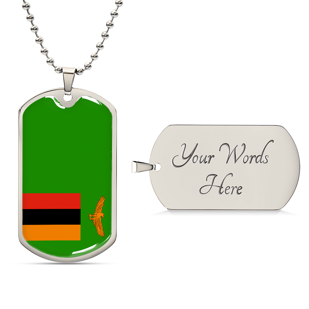 Personalized Zambia Flag Pendant Necklace Stainless Steel or 18k Gold with Optional Engraving