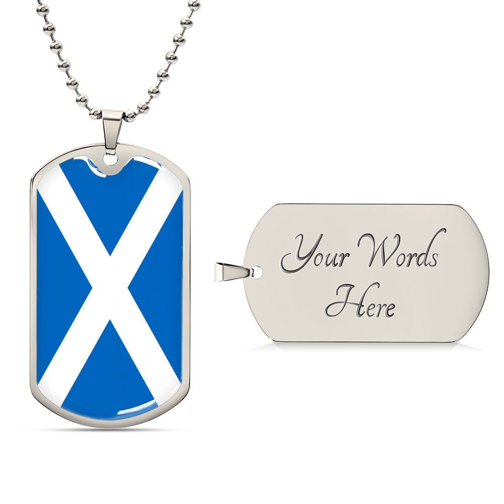 Personalized Scotland Flag Pendant Necklace Stainless Steel or 18k Gold with Optional Engraving