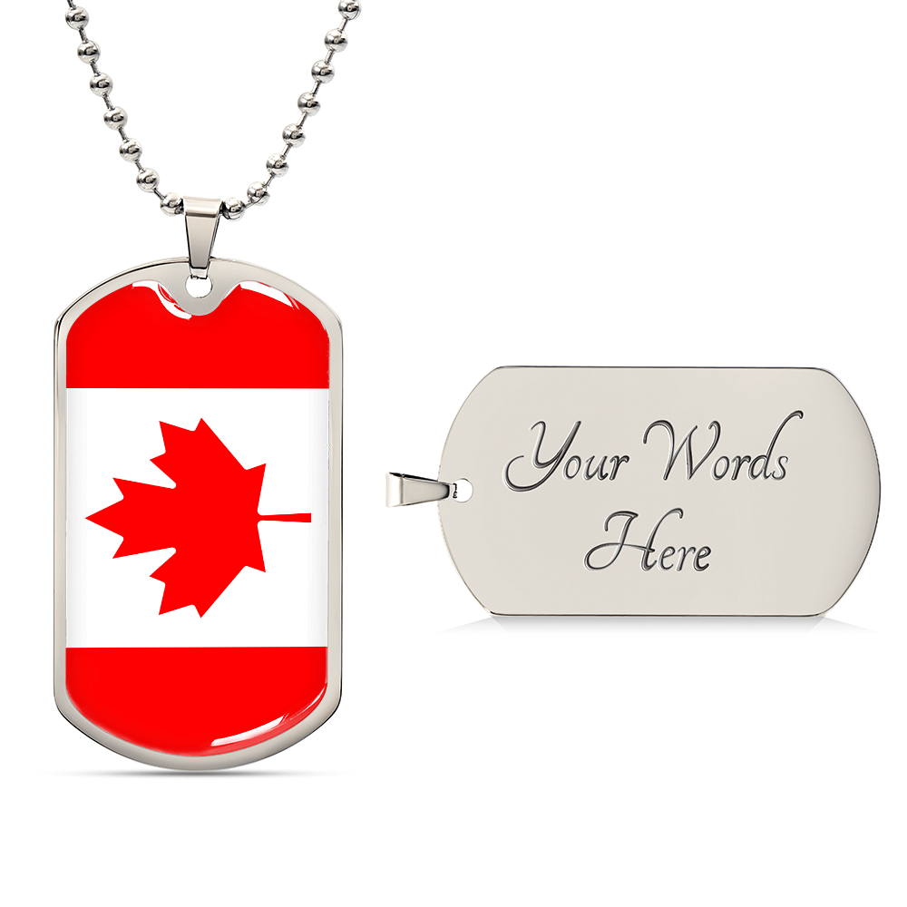 Canada Flag Necklace Stainless Steel or 18k Gold Dog Tag