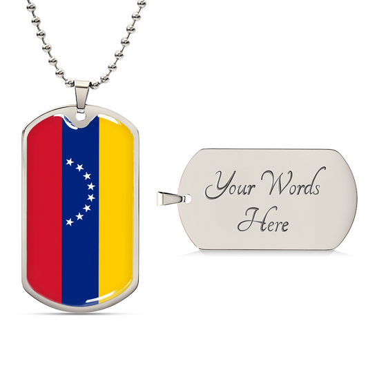 Personalized Venezuela Flag Pendant Necklace Stainless Steel or 18k Gold with Optional Engraving