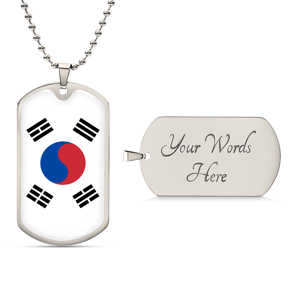 South Korea Dog Tag Flag Necklace Stainless Steel or 18k Gold